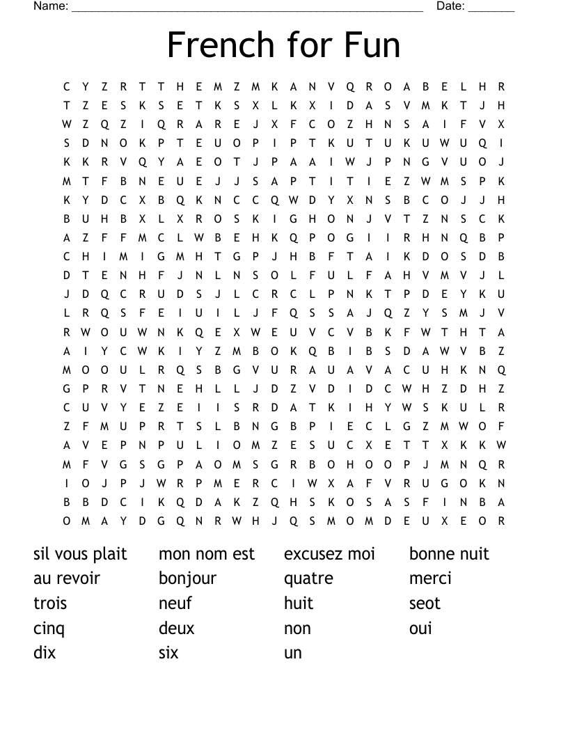 French for Fun Word Search