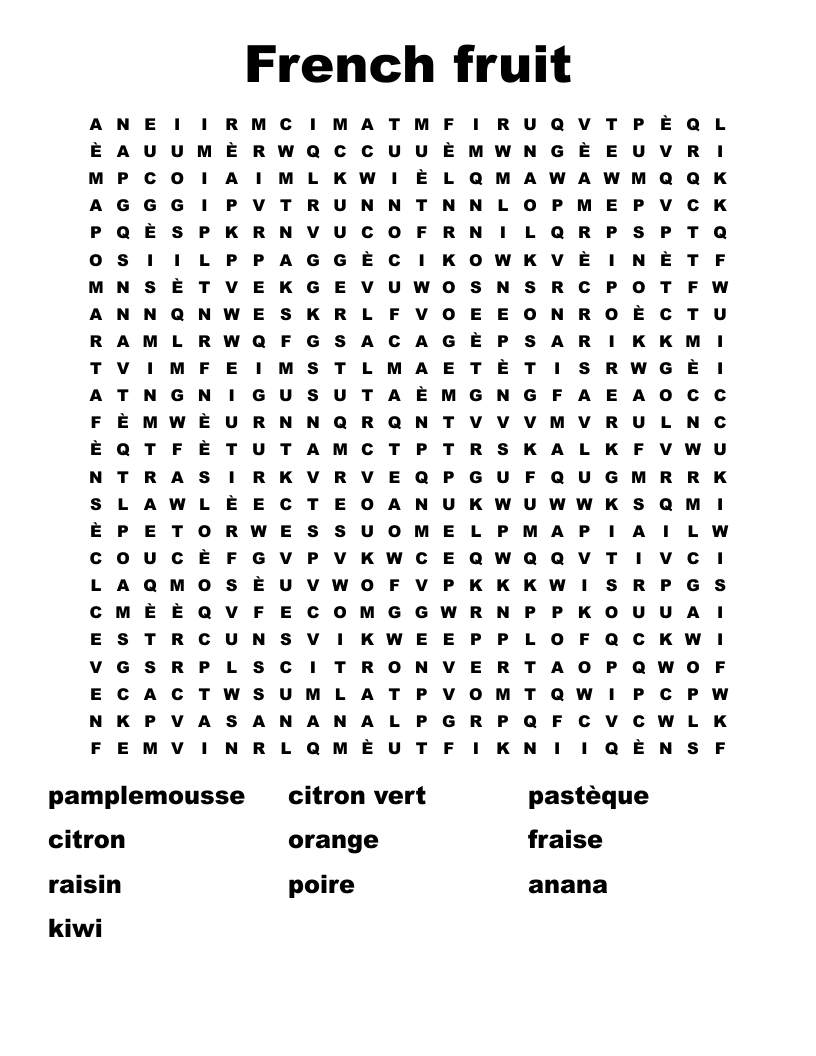French fruit Word Search