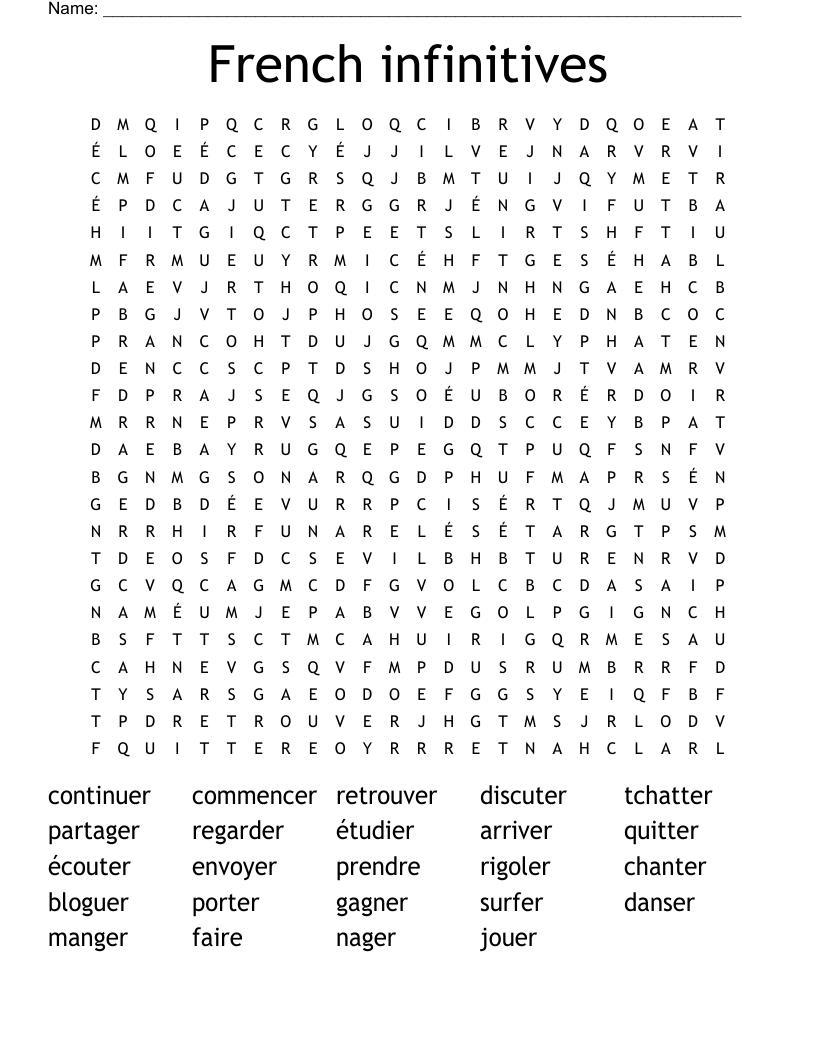 French infinitives Word Search