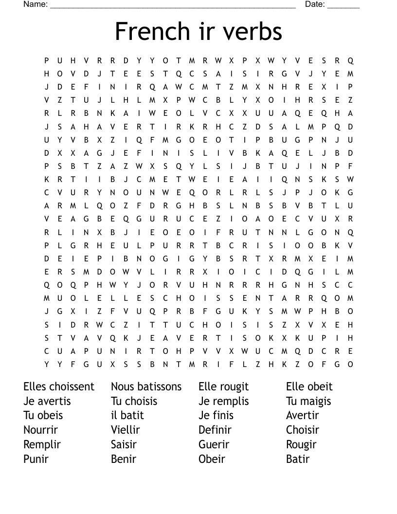French ir verbs Word Search