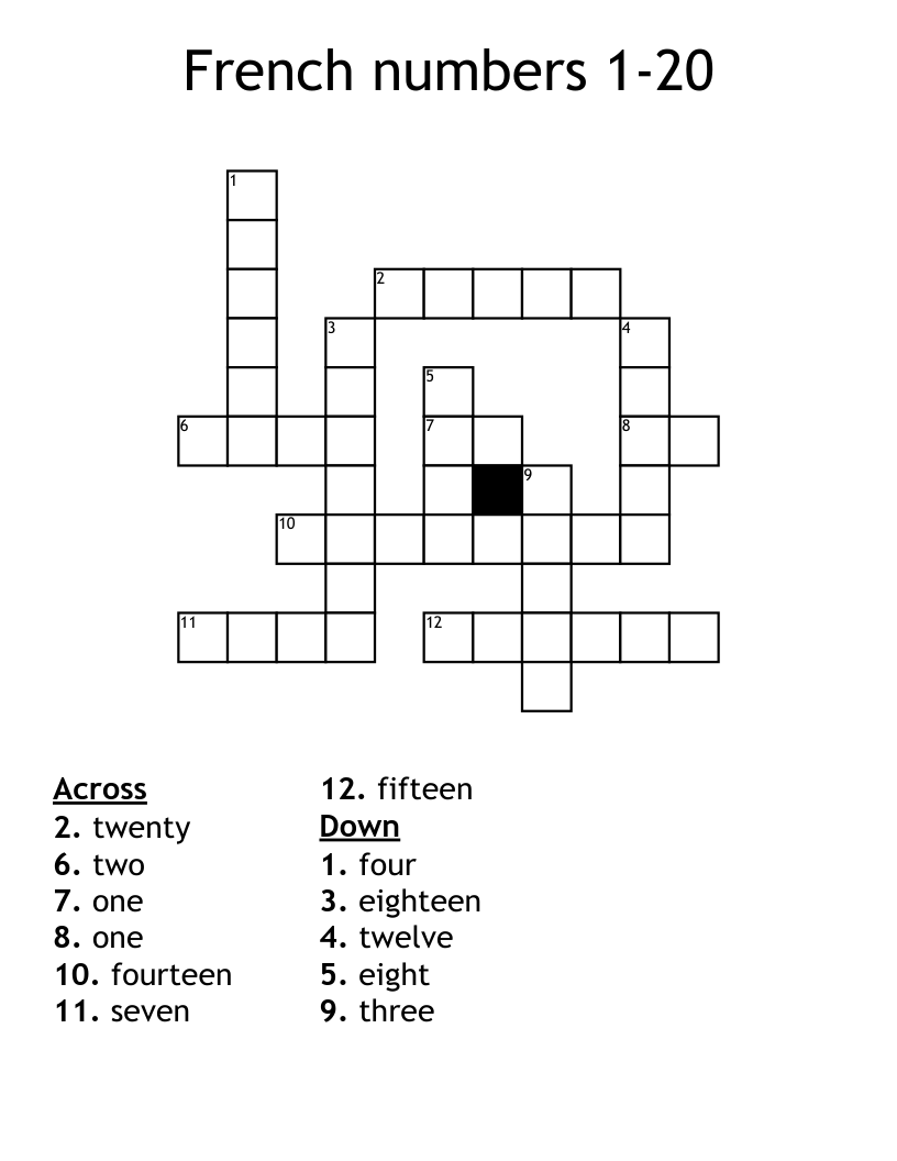 French numbers 1-20 Crossword