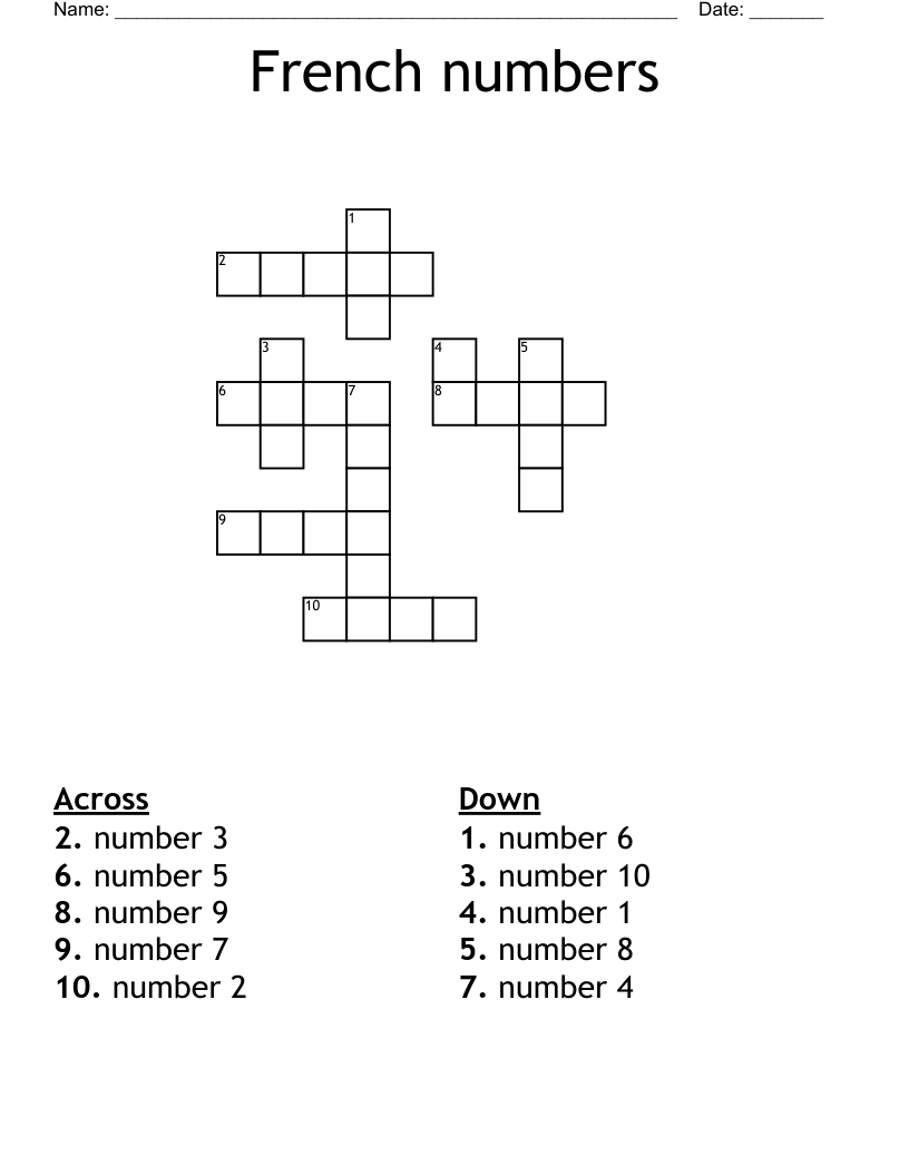 French numbers Crossword