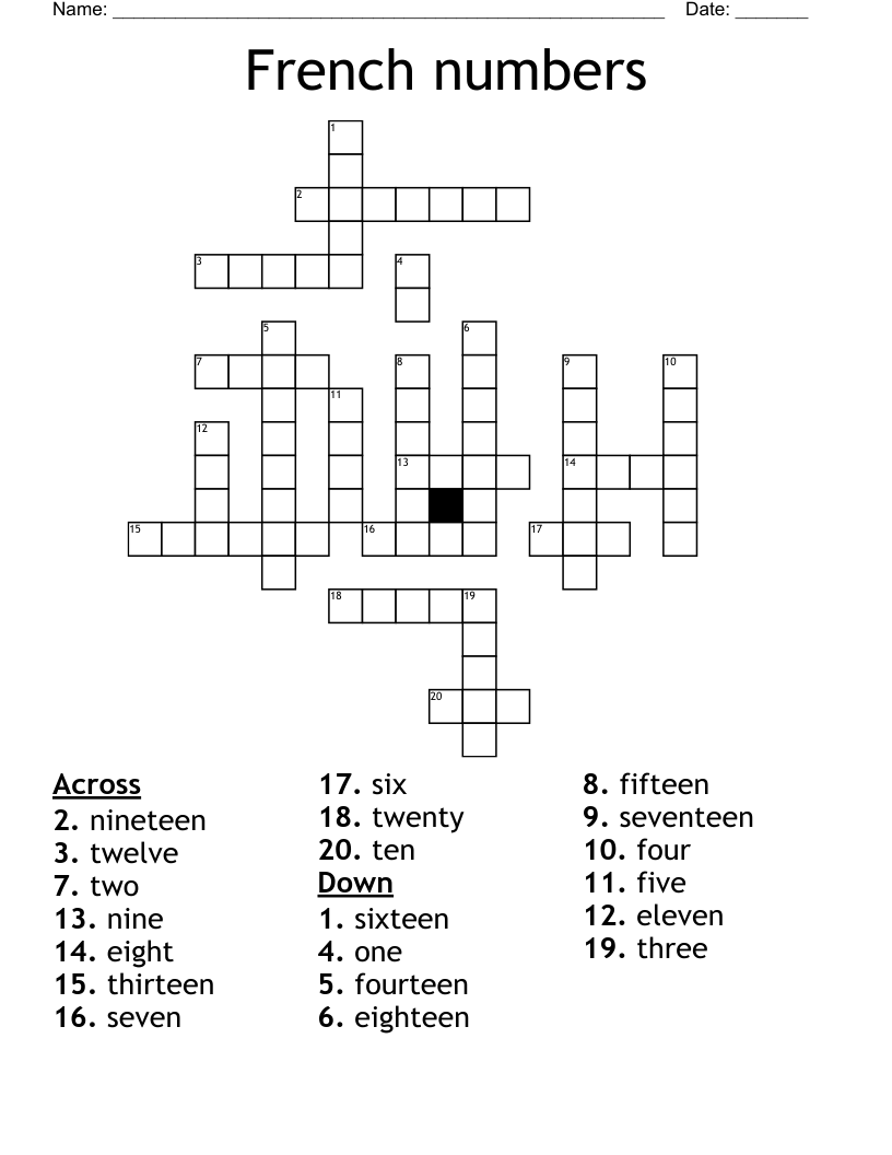 French numbers  Crossword