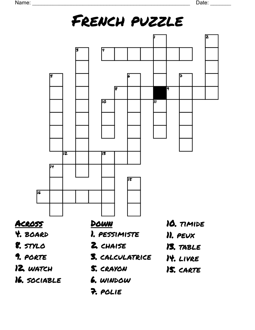 French puzzle Crossword