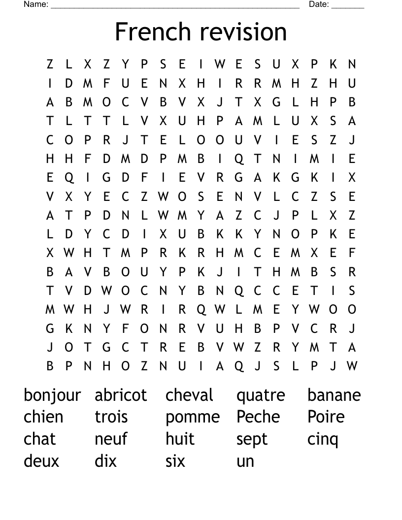 French revision Word Search
