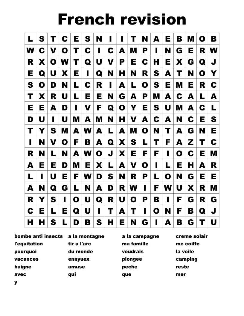French revision Word Search
