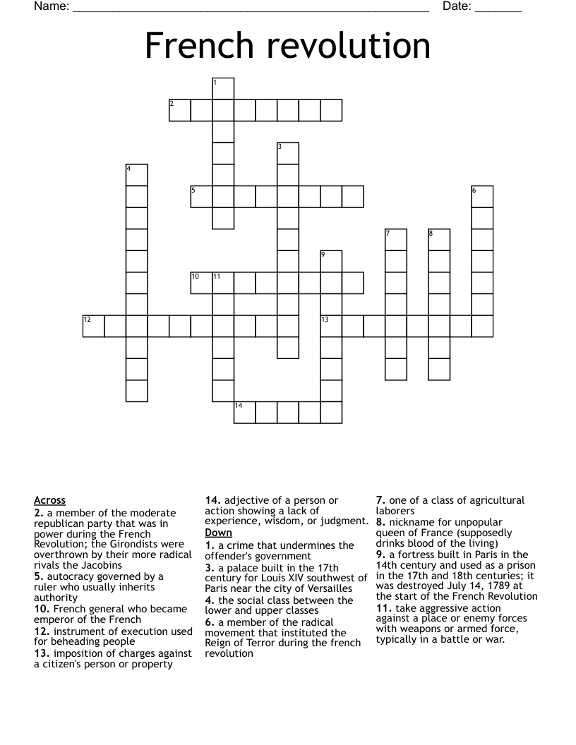 French revolution  Crossword