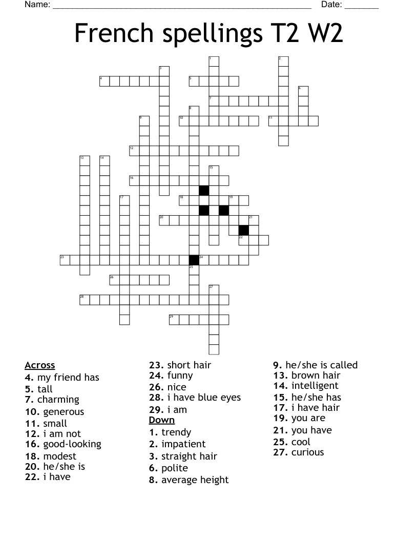 French spellings T2 W2 Crossword