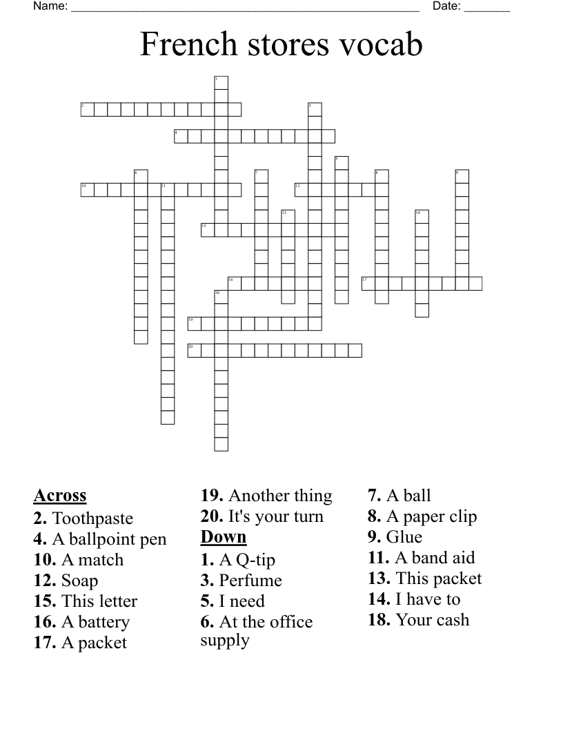 French stores vocab Crossword