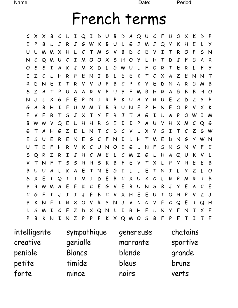 French terms Word Search