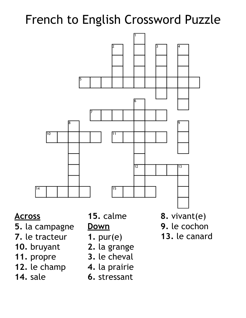 French to English Crossword Puzzle