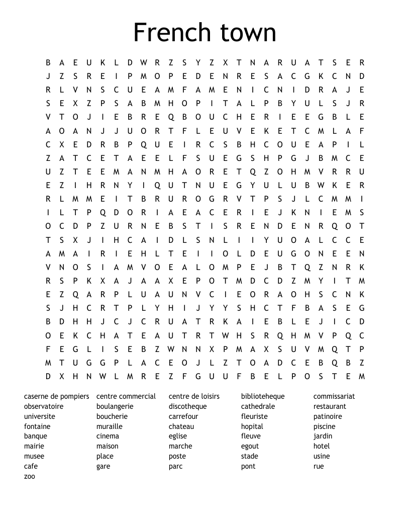 French town Word Search
