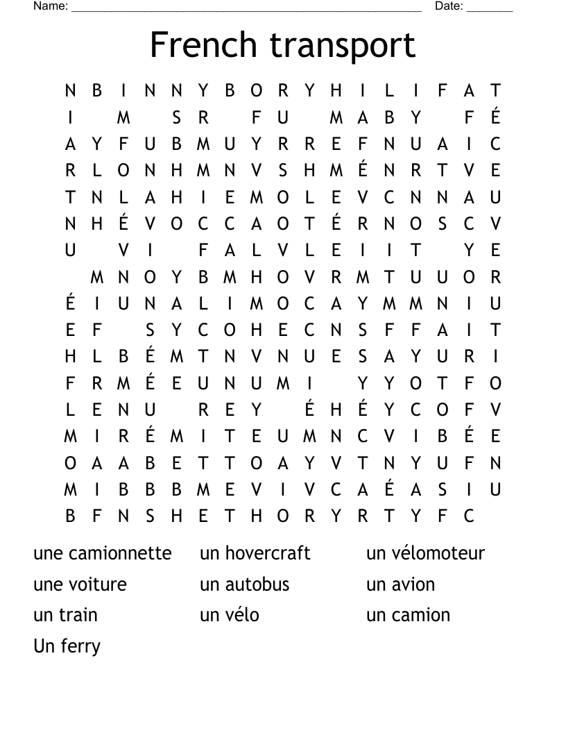 French transport Word Search