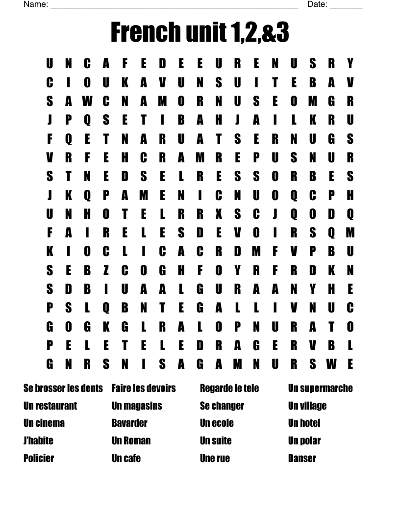 French unit 1,2,&3  Word Search