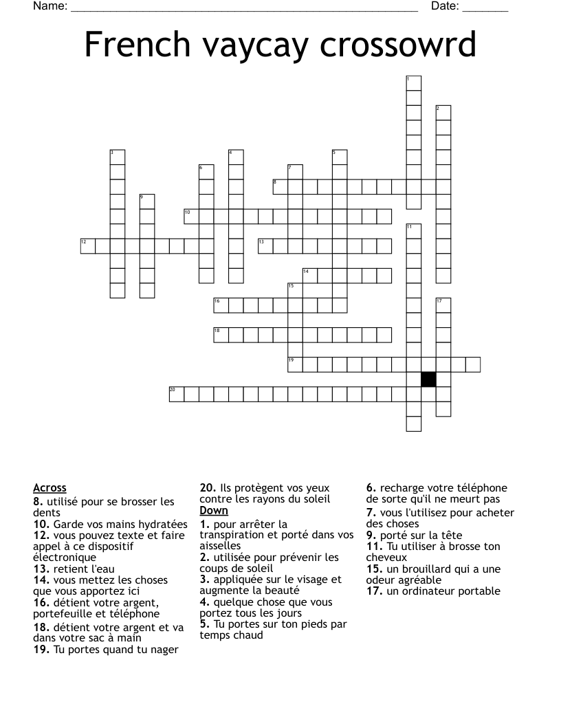 French vaycay crossowrd Crossword