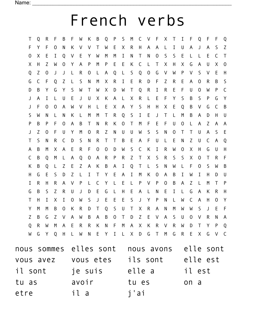 French verbs Word Search