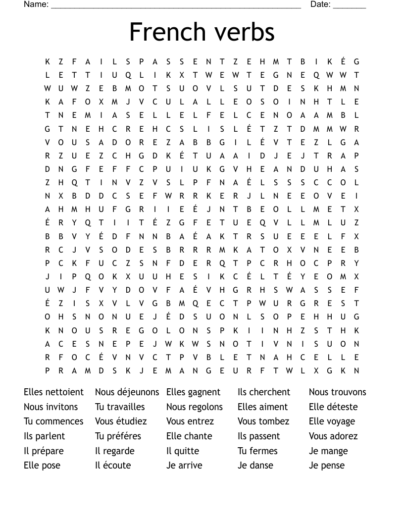 French verbs Word Search
