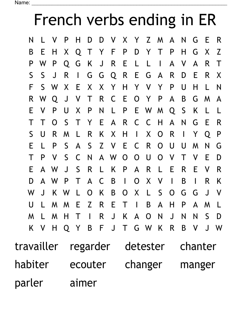 French verbs ending in ER Word Search