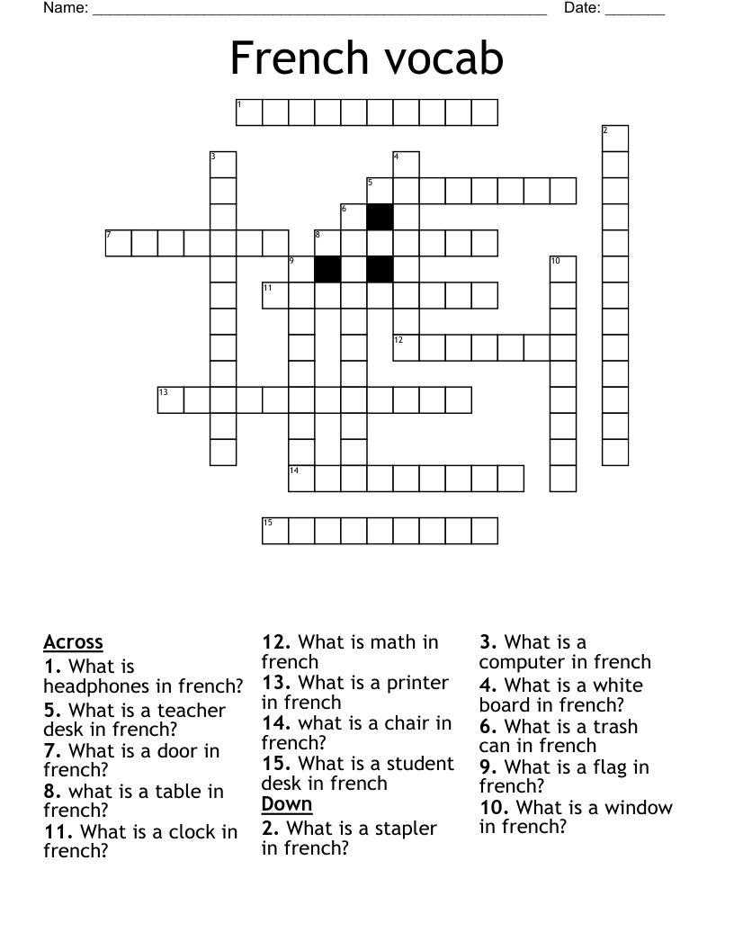 French vocab Crossword