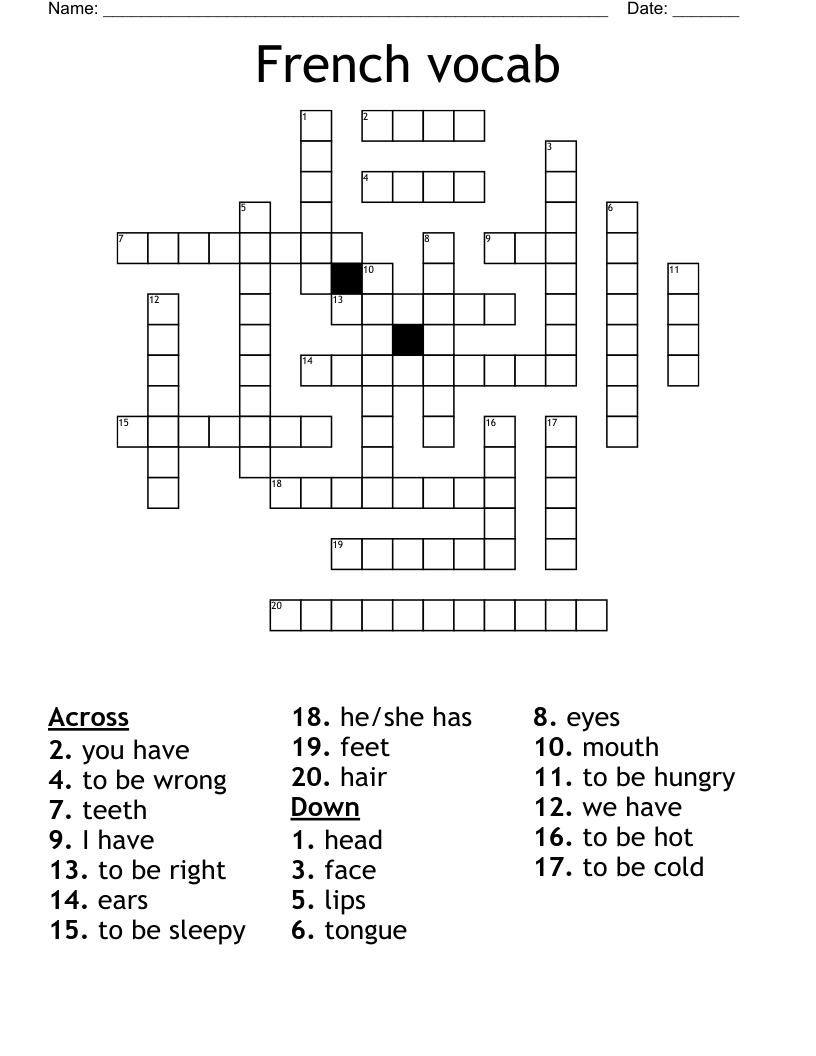 French vocab Crossword