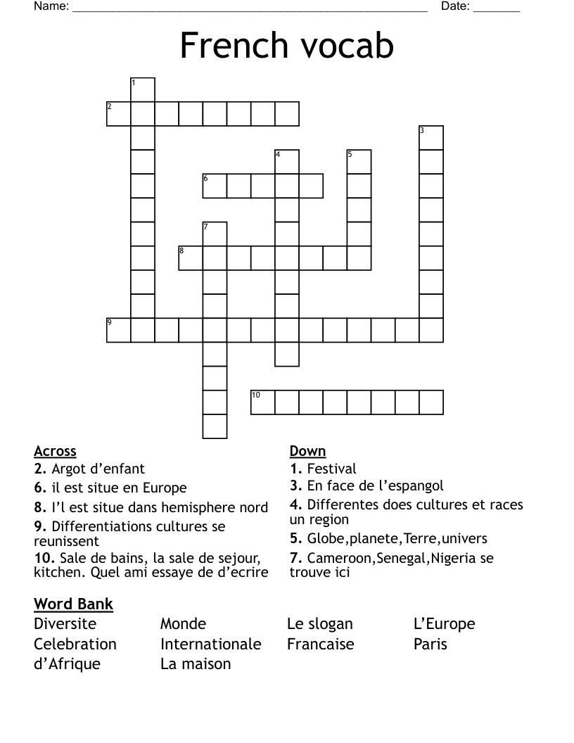 French vocab  Crossword