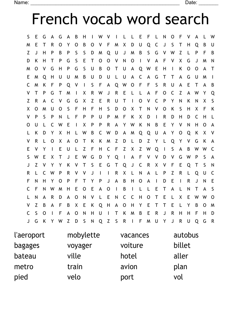 French vocab word search