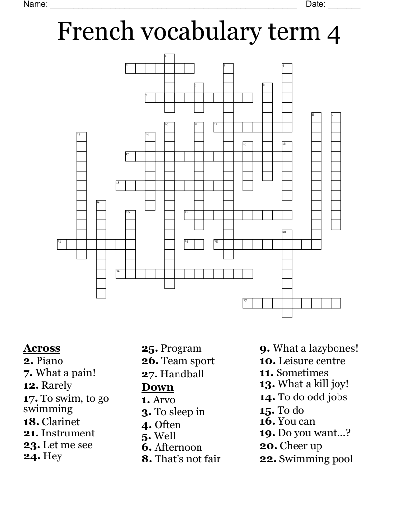 French vocabulary term 4 Crossword