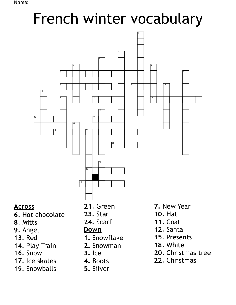 French winter vocabulary Crossword