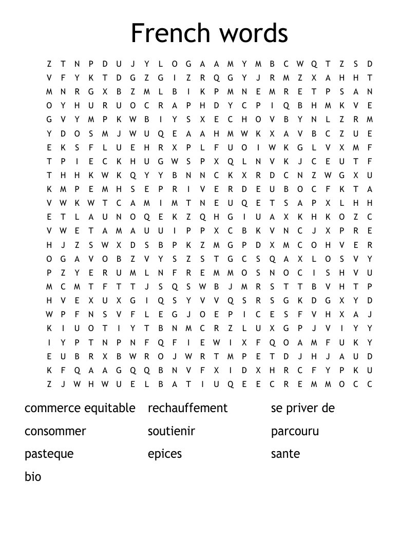 French words Word Search