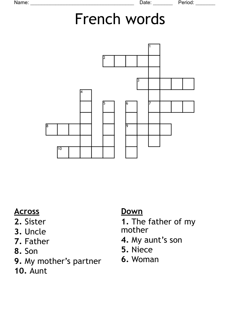 French words Crossword