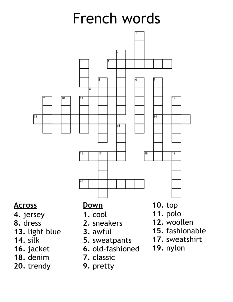 French words Crossword