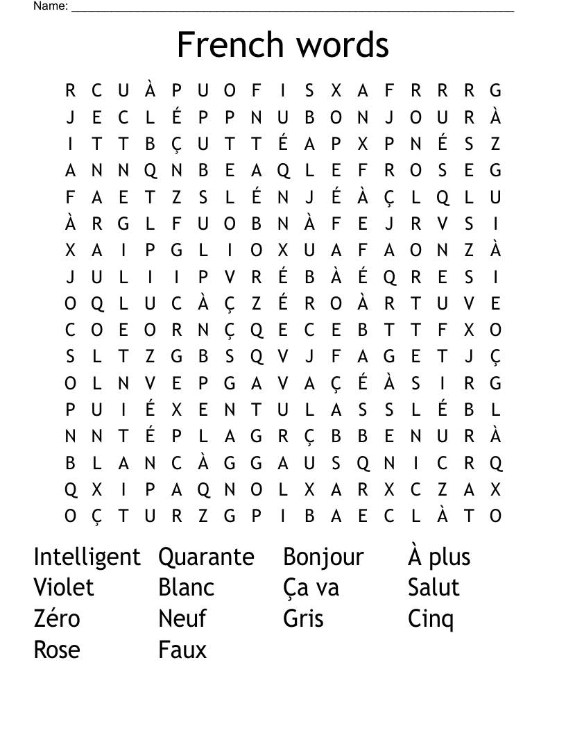 French words Word Search
