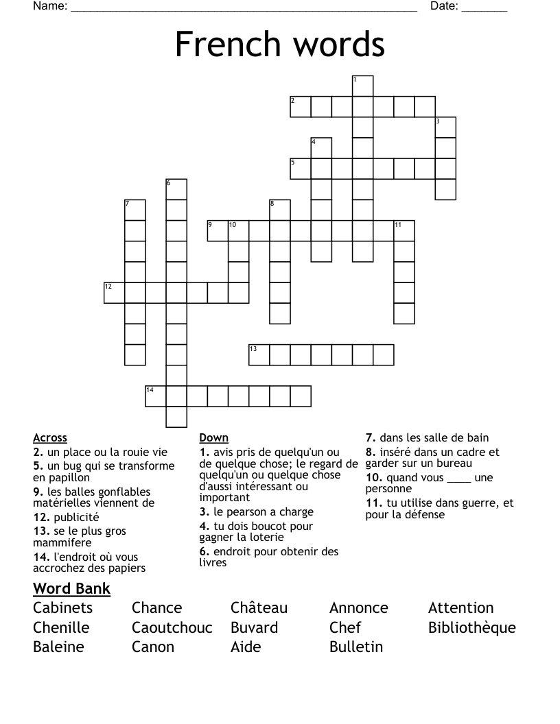 French words Crossword