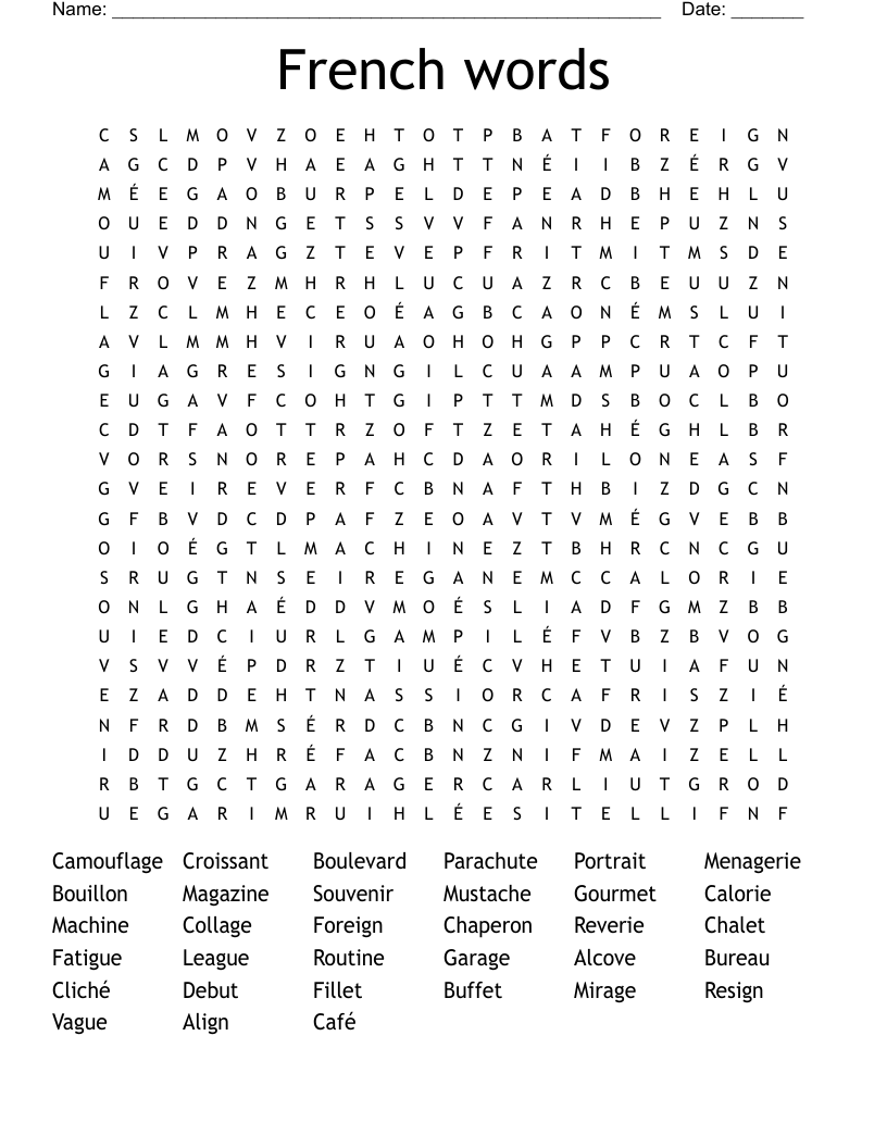 French words  Word Search