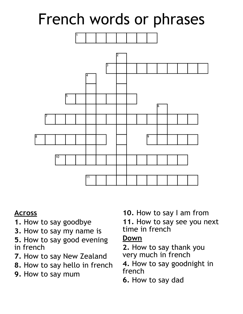 French words or phrases Crossword