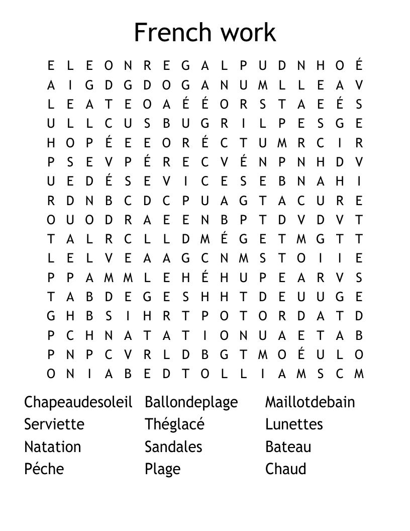 French work Word Search