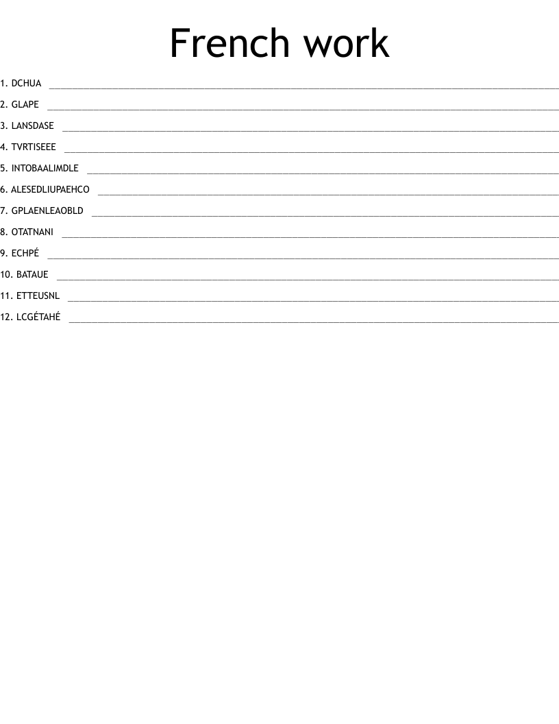 French work Word Scramble