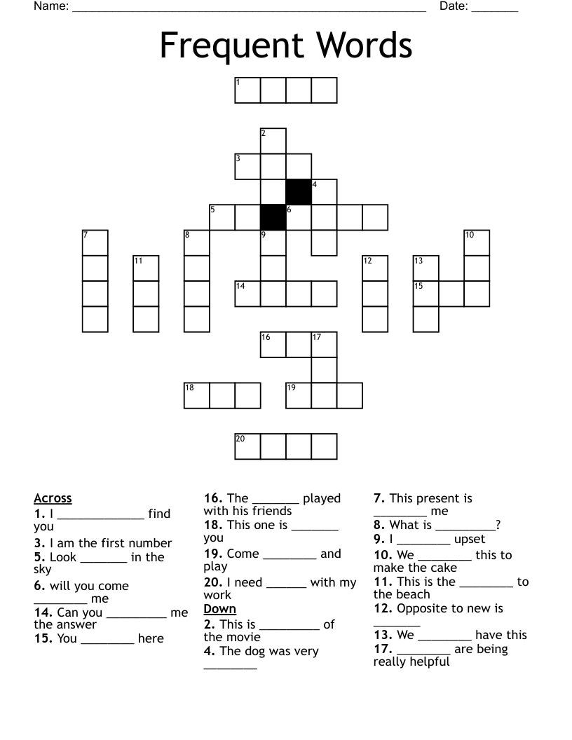 Frequent Words Crossword