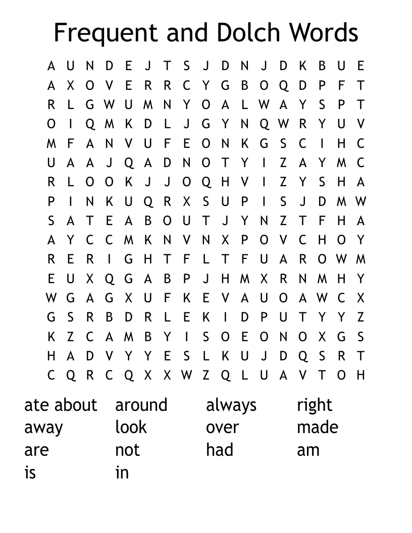 Frequent and Dolch Words  Word Search