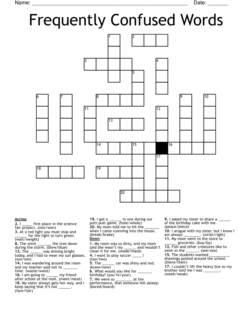 Frequently Confused Words Crossword