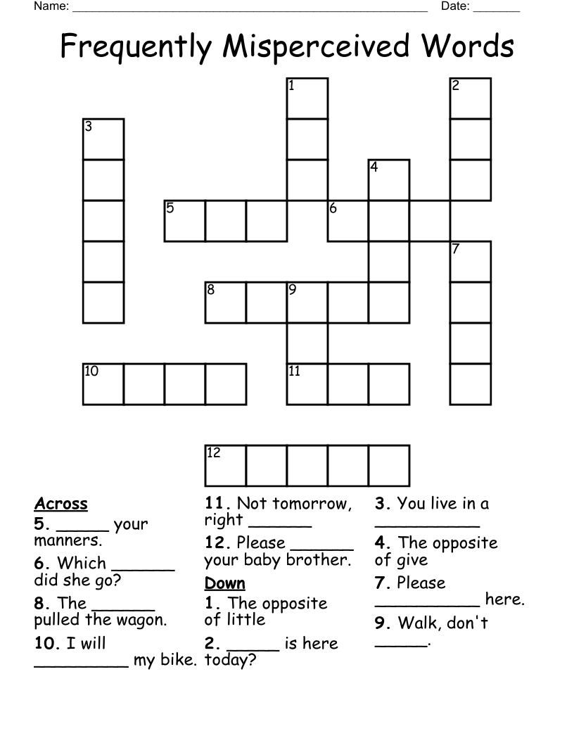 Frequently Misperceived Words Crossword