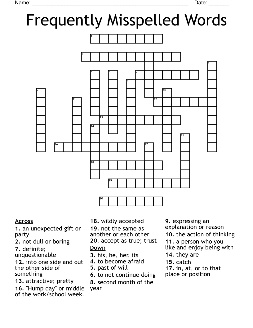 Frequently Misspelled Words Crossword
