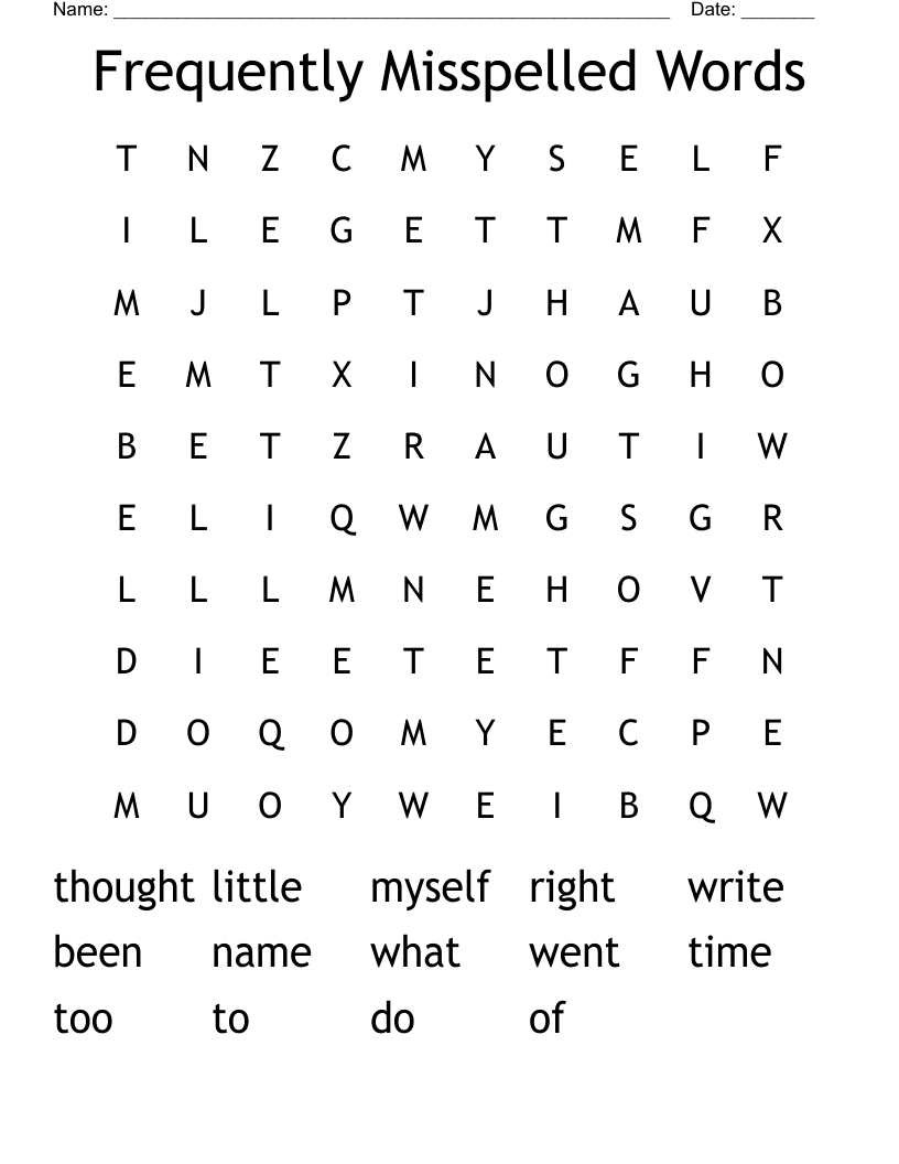 Frequently Misspelled Words Word Search
