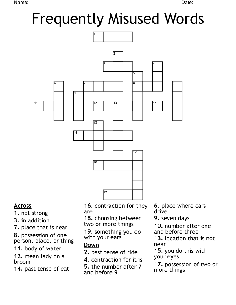 Frequently Misused Words Crossword