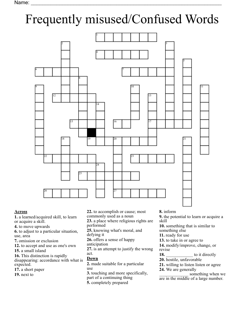 Frequently misused/Confused Words Crossword
