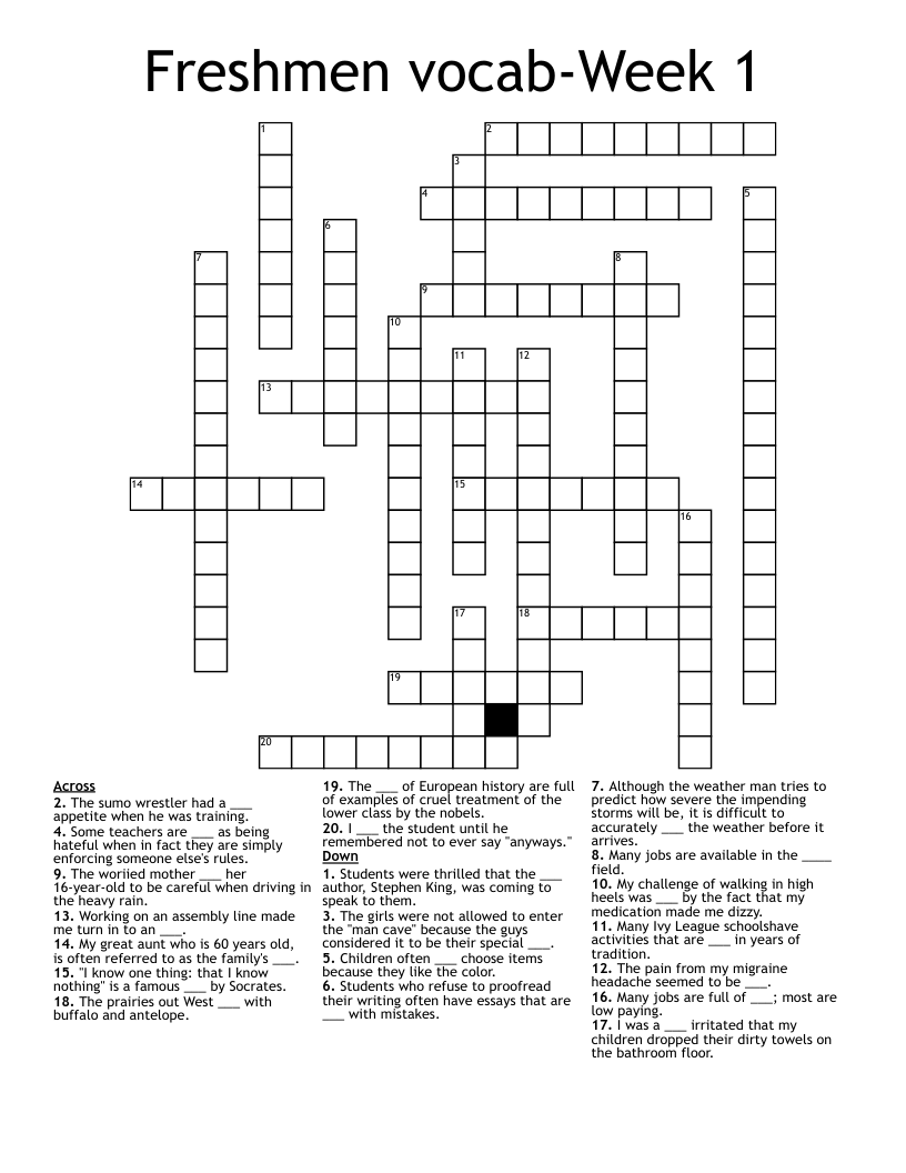 Freshmen vocab-Week 1 Crossword