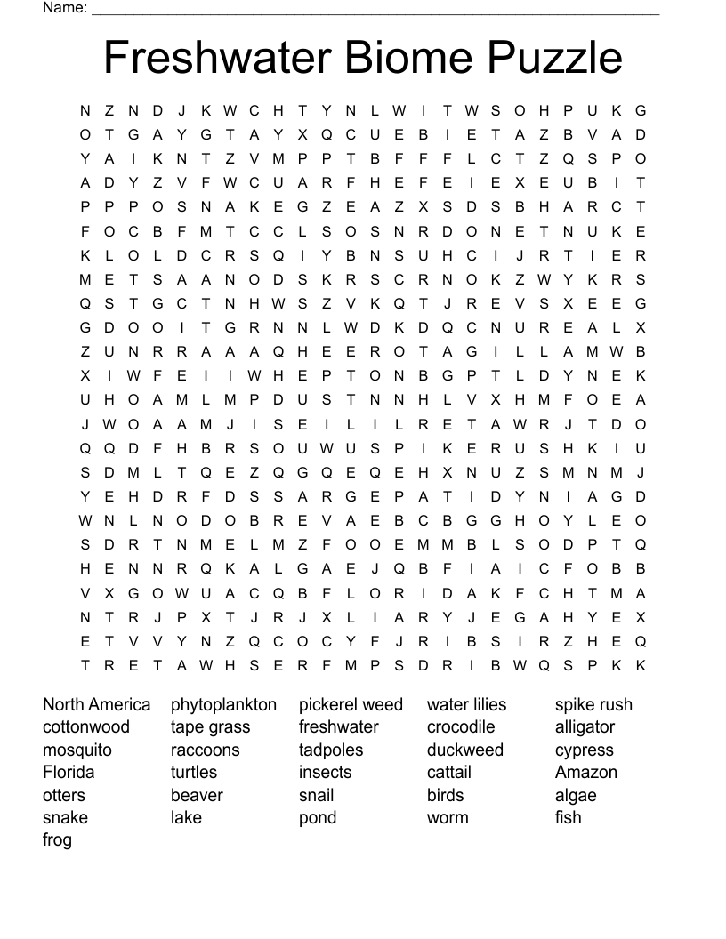 Freshwater Biome Puzzle Word Search