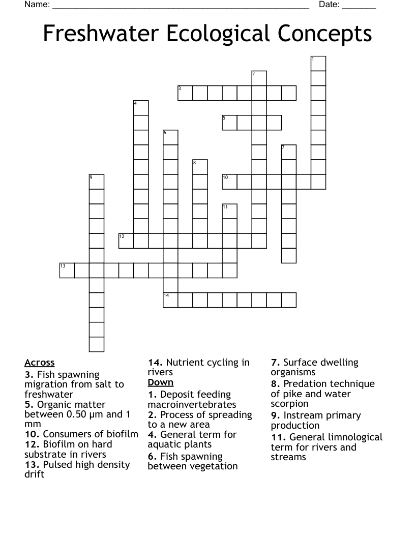 Freshwater Ecological Concepts Crossword