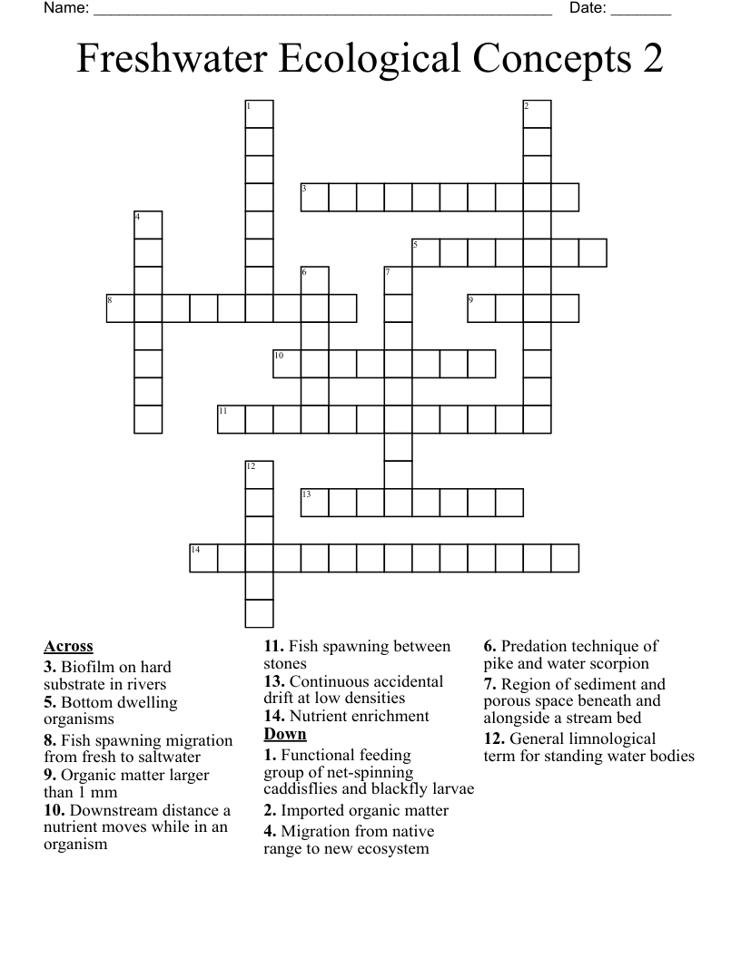 Freshwater Ecological Concepts 2 Crossword