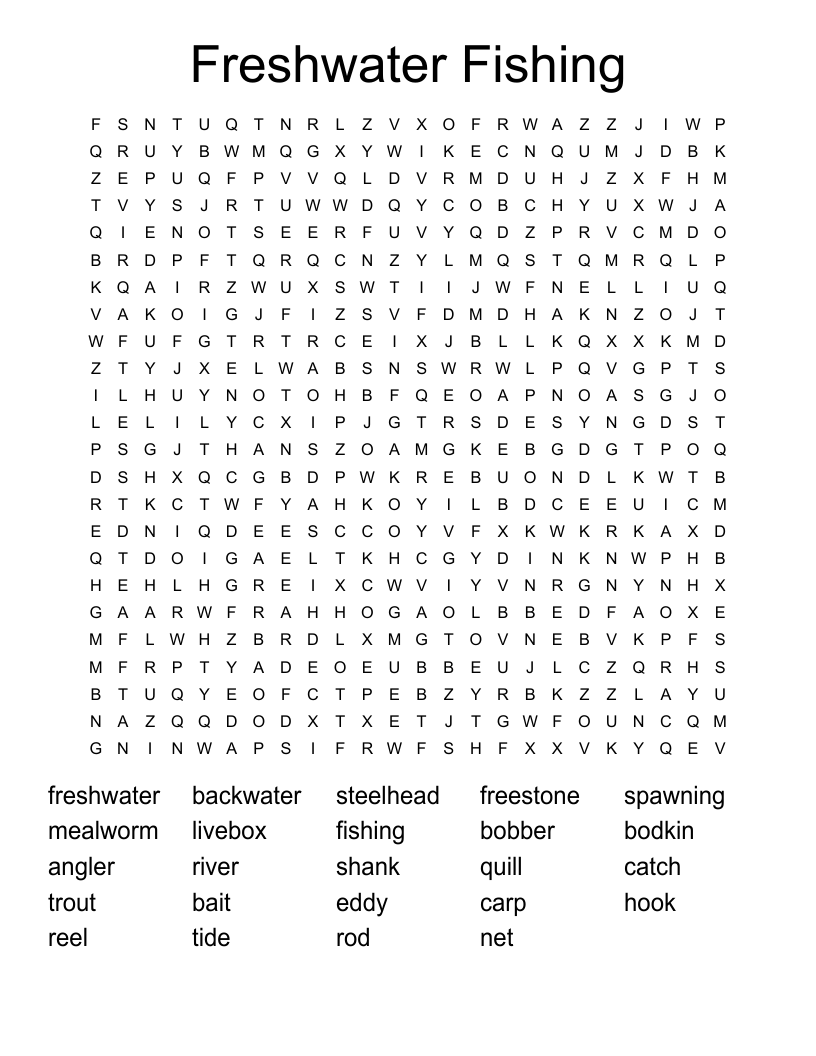 Freshwater Fishing  Word Search